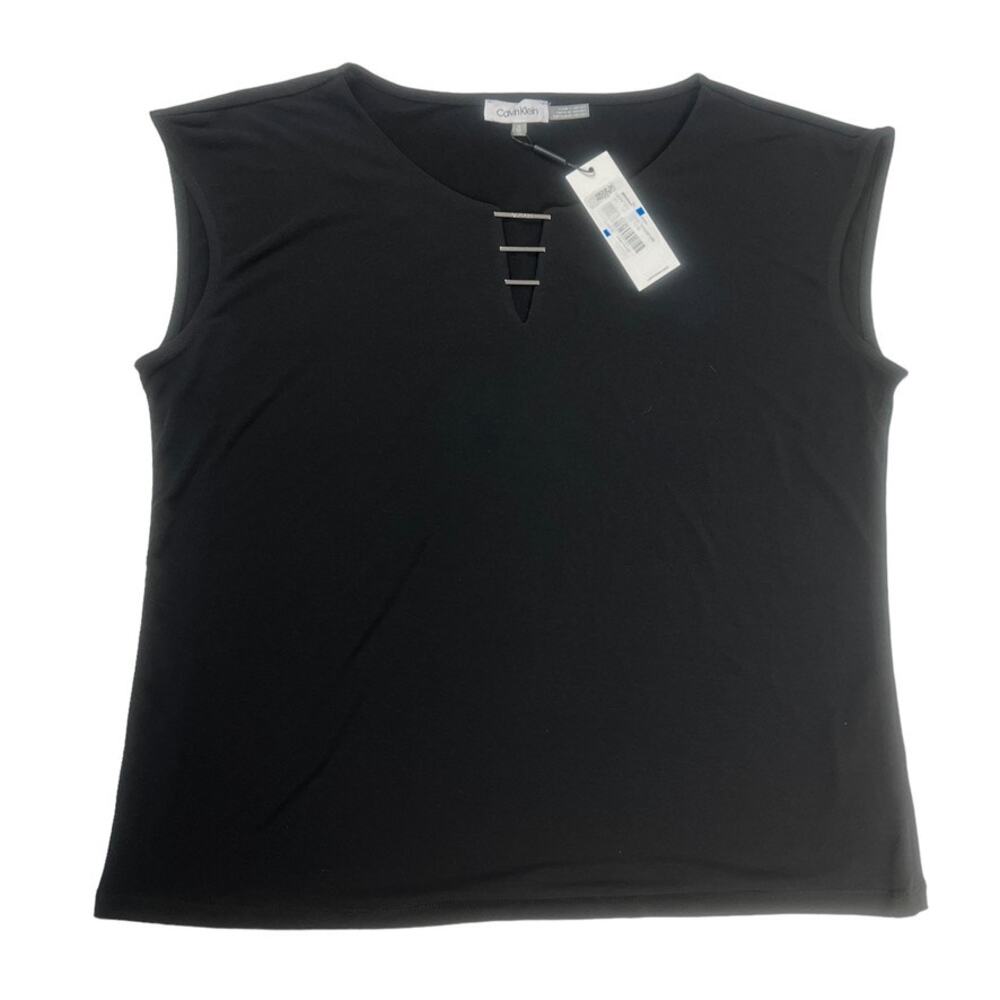 Calvin Klein‎ Blouse Sleeveless Shell Career Top Office Women's XL Black NEW